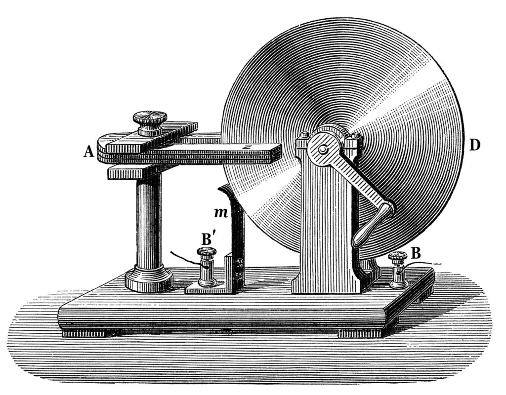 Michael Faraday's electromagnetic induction experiment with the Faraday disk.

