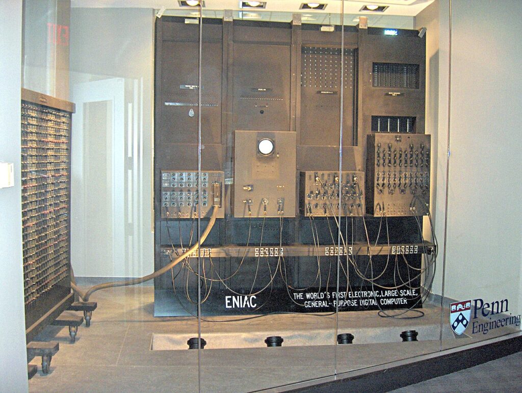 Historical photograph of ENIAC computer.