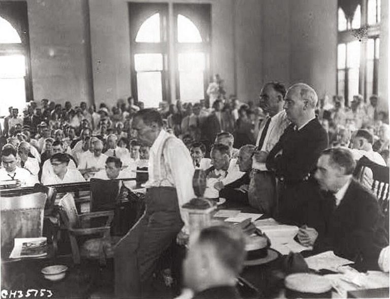 Courtroom scene at the Scopes Trial