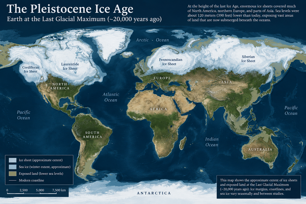 A world map of the Pleistocene Ice Age at the last Glacial Maximum
